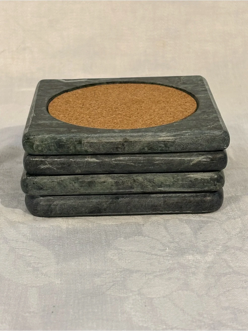 VINTAGE Set of 4 Green Marble Coasters Cork